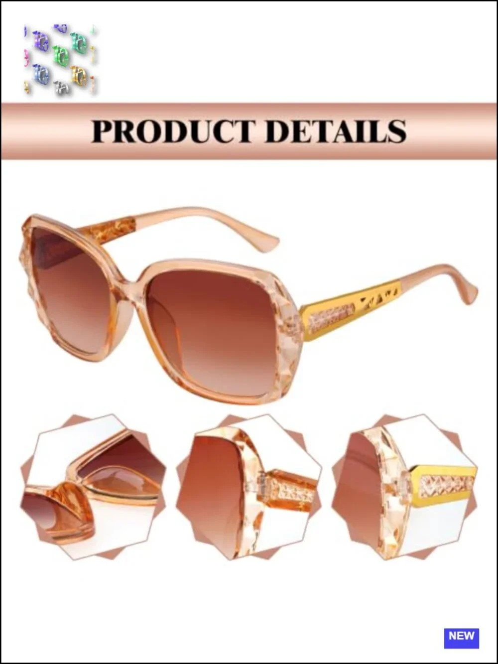 Polarized Square Sunglasses Sparkling Large Frame UV400 Protection for Women Men